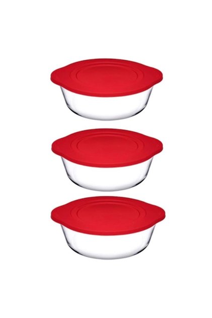Pyrex 3-Piece Round Pot with Red Lid - 840cc