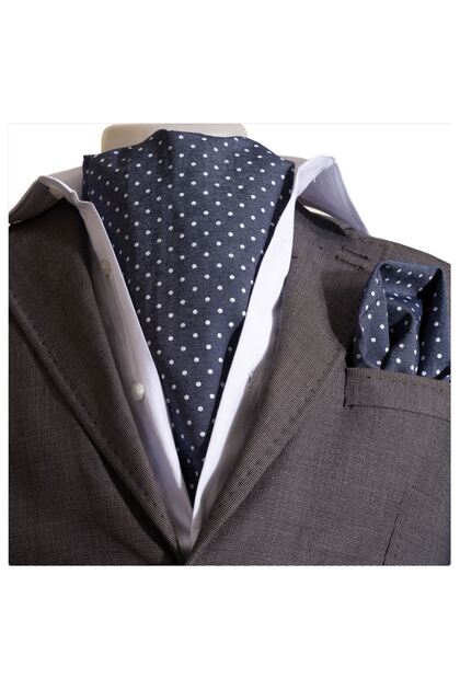 Indigo Blue with White Polka Dot Cotton Men's Scarf and Handkerchief Set