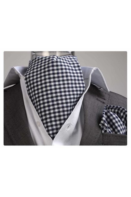 Navy Blue White Small Checkered Scarf Handkerchief Set