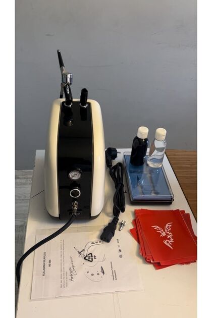 Profesyonel Airbrush Kompresör Geçici Dövme Seti Boya Ve Desen Hediyeli