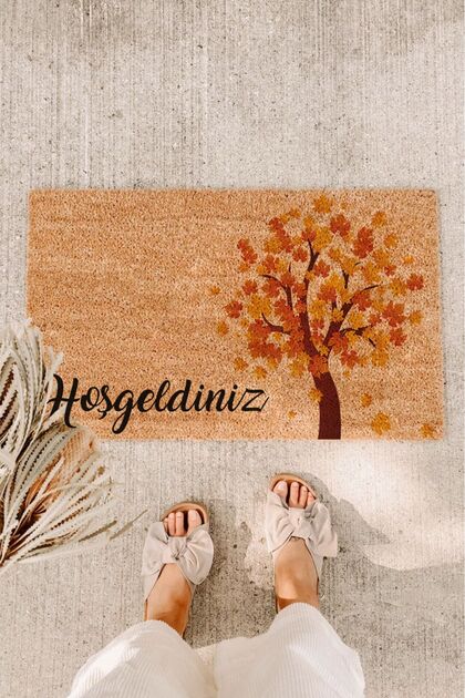 حصيرة باب أمامية بتصميم الخريف مرحبًا بكوكو