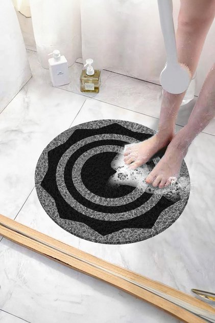 Round Bath Mat, Non-Slip Sole , Soft and Stretchy Mat, Wet Floor Hygienic Mat (50x50 cm)