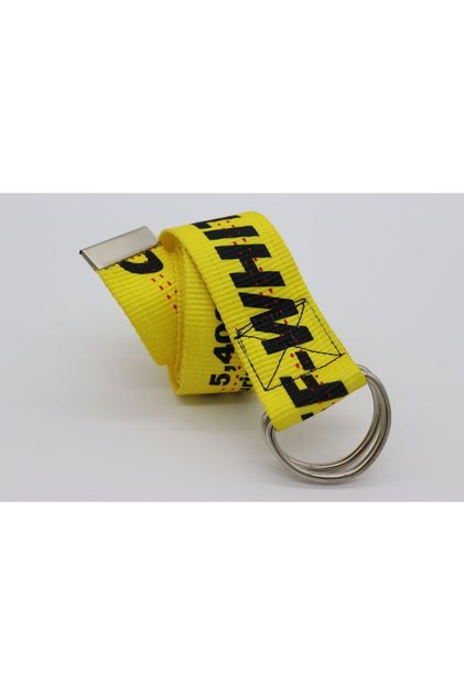 Yellow Off-white Woven Belt with Black Lettering