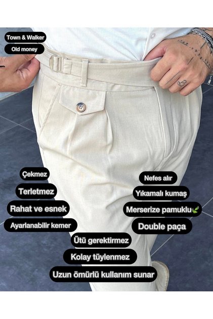 Erkek İtalyan Kesim Ayarlanabilir Kemerli Harvest Pantolon