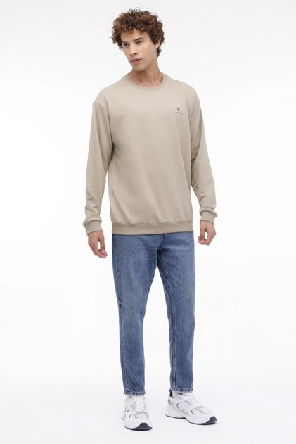Men's Regular Fit O-Neck Sports Sweatshirt Mb Sn75 Dark Beige