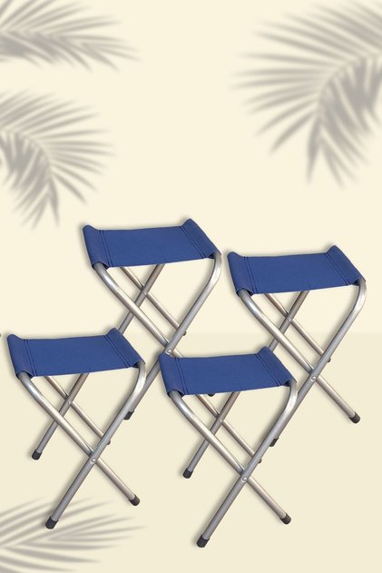 Mavi Portatif Katlanır Kamp Piknik Taburesi 4'lü Set