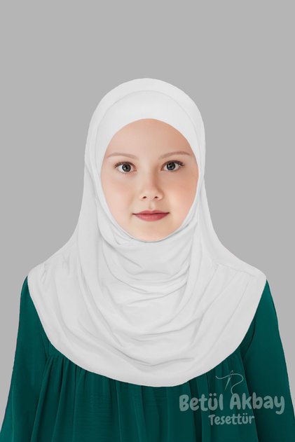 Kız Çocuk Pratik Başörtü Pamuklu Meryem Model Beyaz