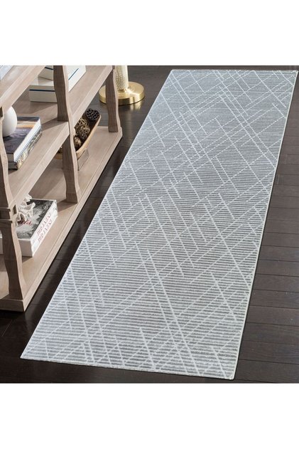 Modern Desenli Halı Koridor Kesme Yolluk Yumuşak Doku Dokuma Makine Halısı 4516B GRİ HERA