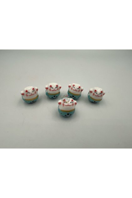 14.56 mm Turquoise Lucky Cat 5-Piece Patterned Ceramic Jewelry Making Bracelet Necklace Accessory Beads