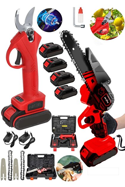 SCHUTZENGER 2li Set 4 Bataryalı Şarjlı Dal Budama Makası ve Şarjlı