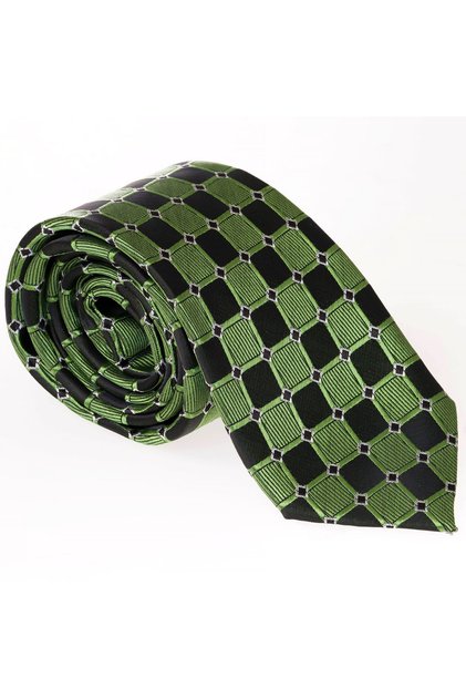 Pistachio Green Black Checkered Checkerboard Pattern Italian Pattern Handcrafted Tie