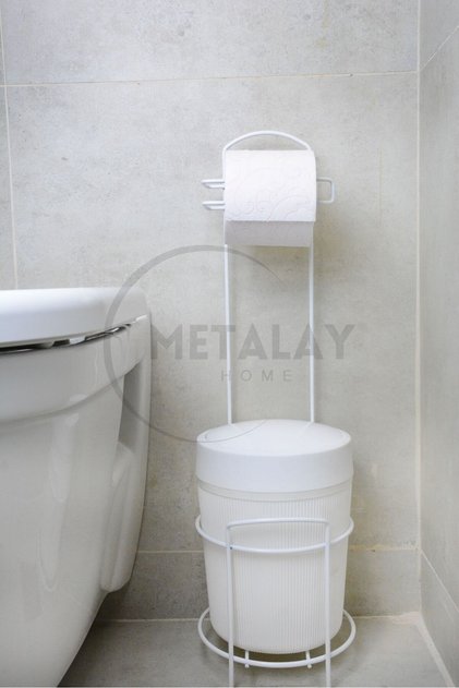 WHITE Round Bucket WC Paper Holder