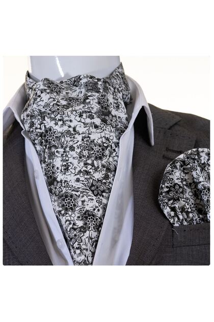 Black and White Shawl Floral Digital Printed Scarf Handkerchief Set