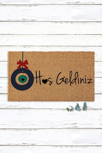 Pvc coco door front mat with evil eye beaded welcome written