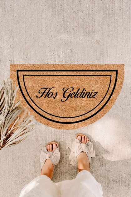 Welcome oval framed coco door front mat