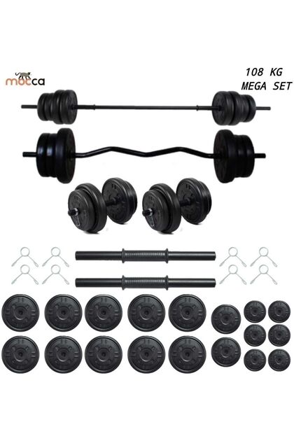 M!LKセット Mocca Style 108 Kg Z-Barlı MEGASET Halter Seti Ve Dambıl Seti