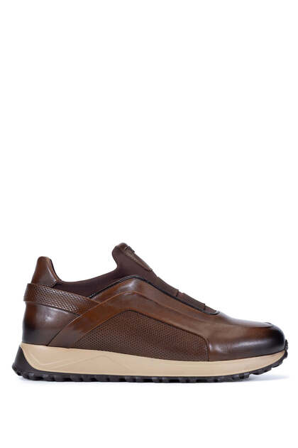 Men's Genuine Leather Brown Sneakers & Sports Shoes