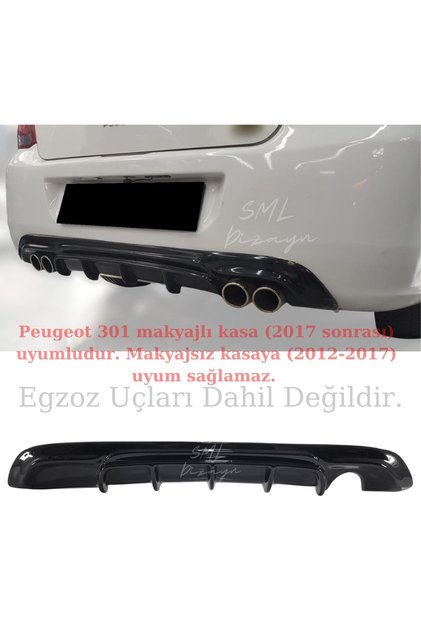 Peugeot 301 2017-2022 Difüzör Plastik Parlak Siyah Peugeot 301 Arka--difüzör-difizör-bodykit-ek