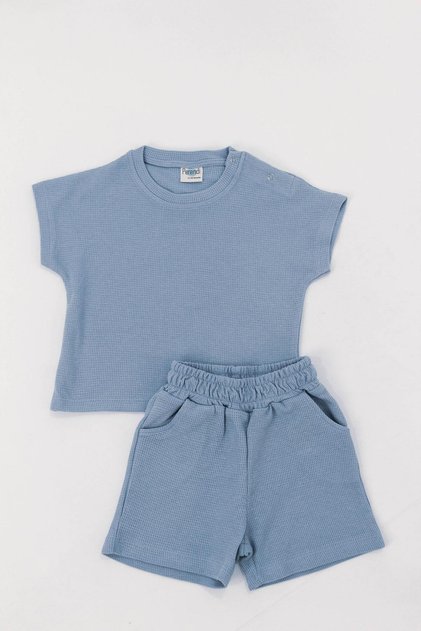 Waffle Textured Wide Cut Girls' Set Blue