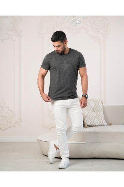 Crew Neck Front Printed Cotton Basic Regular Fit T-Shirt