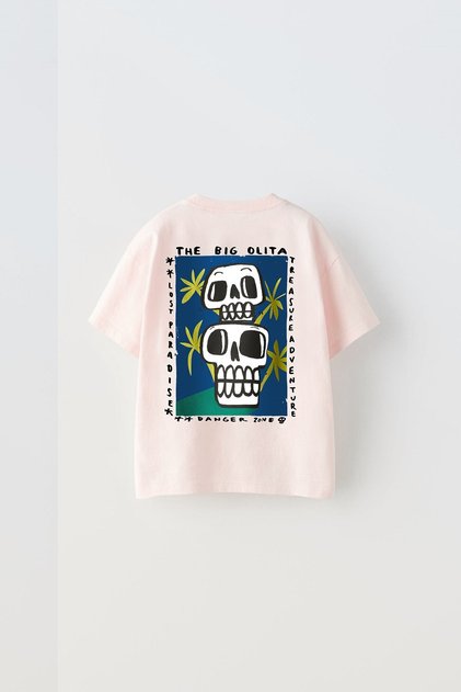 The Big Olita Yazılı Kuru Kafa Tasarım Baskılı Pembe Çocuk T-shirt