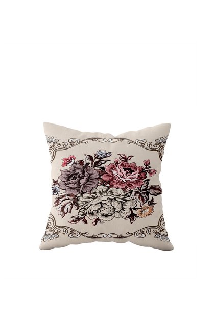 Floral Pattern Beige Single Side Hidden Zipper Pillow Case Throw Pillow Sofa Pillow Case