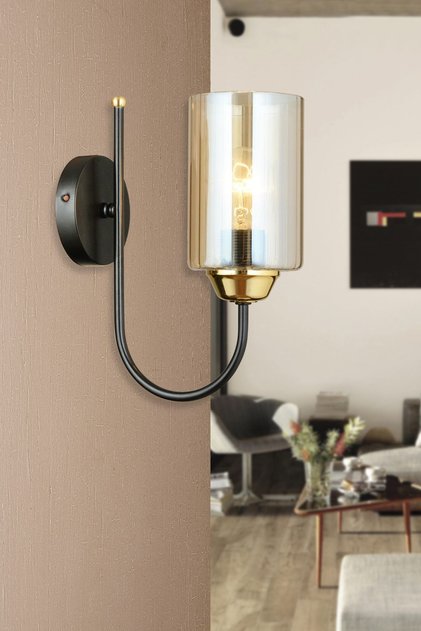 Black Cane Cylinder Glass Upward Facing Modern Sconce