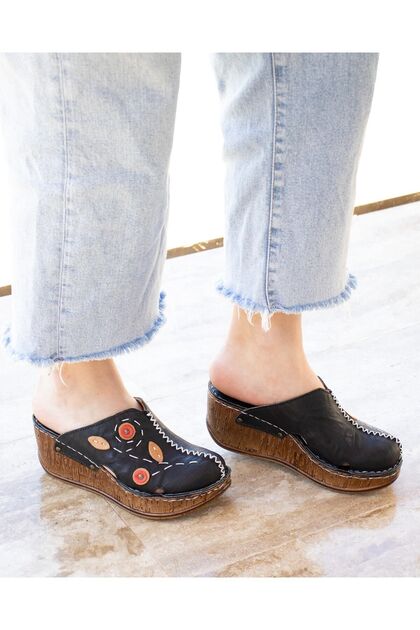 Orthopedic Wedge Heeled Leather Slippers 11407