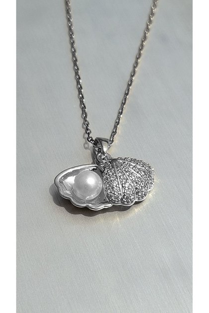Steel Pearl Seashell Necklace - Does not tarnish.