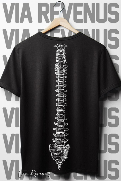 Spine - Bone Back Printed Black Oversized t-shirt