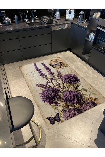 Mira Lavender Themed Modern Decorative Carpet with Butterfly Detail 5338
