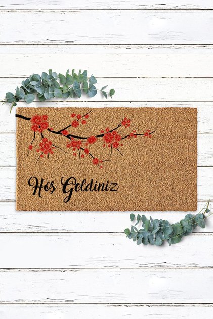 Red Floral Tree Branch Welcome Door Mat Koko Mat Outside Door Mat Bristle Mat