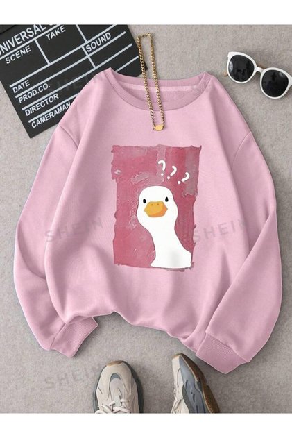 Children's Duck Printed Oversize Sweatshirt Hoodie