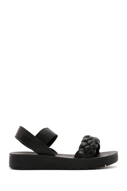 Black Knitted Patterned Women's Sandals - 24sfe461614