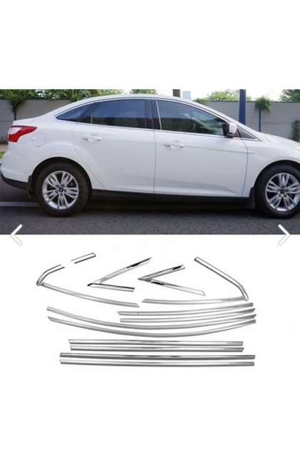 Ford Focus 3 Sedan ( 2012 - 2018 ) Krom Cam Çerçeve Çıtası Komple Tam Tur Paslanmaz Çelik Full Set