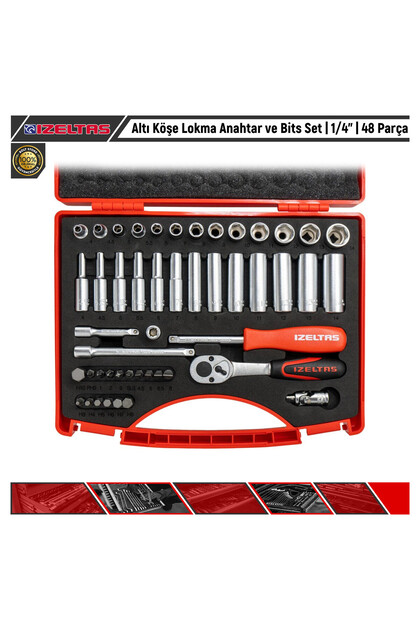 İzeltaş Altı Köşe Lokma Anahtar ve Bits Set | 1/4” | 48 Parça