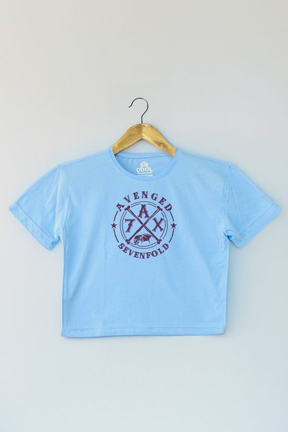 Light Blue Crop T-Shirt Avenged Sevenfold Metal Rock Music Blue Color Women's T-Shirt Baby Tee
