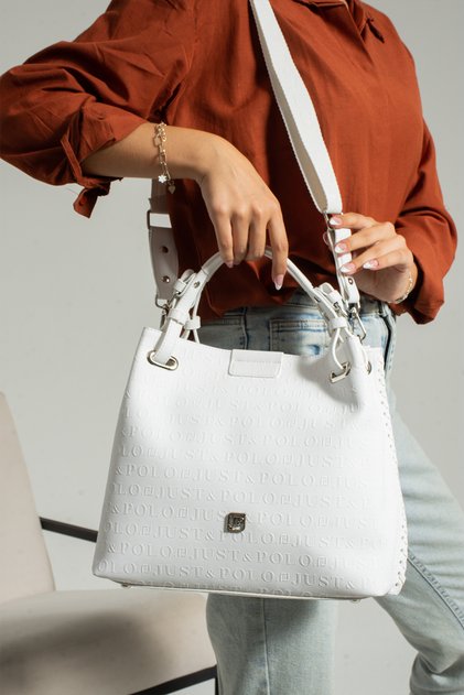 Women's White Braided 4-Compartment Shoulder Bag and Handbag