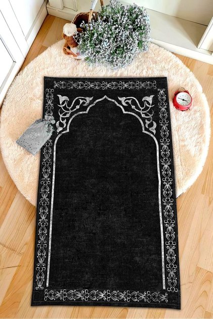 Decorative Digital Printed Black Non-Slip Base Prayer Rug Prayer Rack 75x120