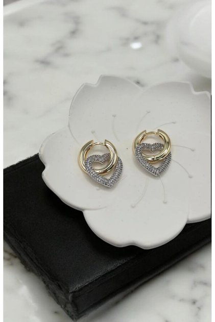 Steel Earrings with Zircon Stone Heart
