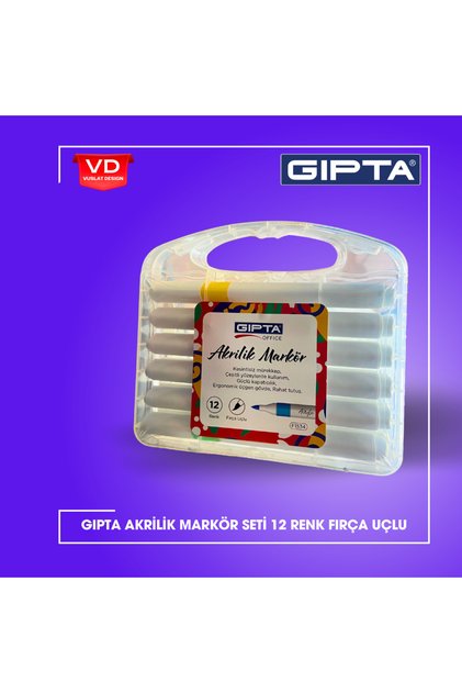 Akrilik Marker Kalem Seti 12 li Çantalı Kutulu Fırça Uçlu Marker Kalem Seti