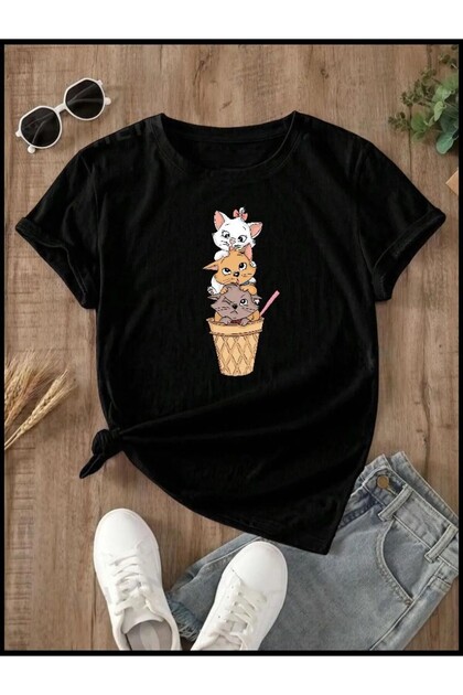 CAT PRINT UNISEX KIDS T-SHIRT