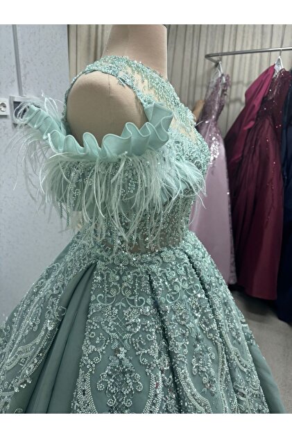 EKY GR SEV WEDDING DRESS Mint Green V-Neck Engagement- Trendyol EKY GR SEV WEDDING DRESS Mint Green V-Neck Engagement- Trendyol