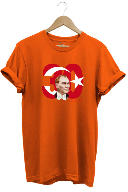 100% Cotton Regular Fit T-Shirt with Turkish Flag and Ataturk Print, Designed for August 30Th Victory Day