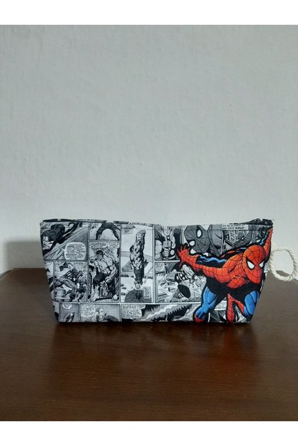 Spider MA - حامل قلم بتصميم نمط الكولاج الرمادي - حقيبة مكياج