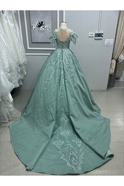 EKY GR SEV WEDDING DRESS Mint Green V-Neck Engagement- Trendyol