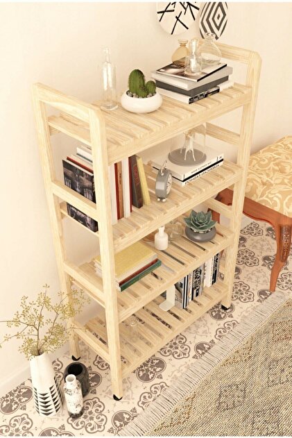 MFG AHŞAP Mfg Ahsap 4 Raflı Ahşap Kitaplık 114x68x26 - Fiyatı