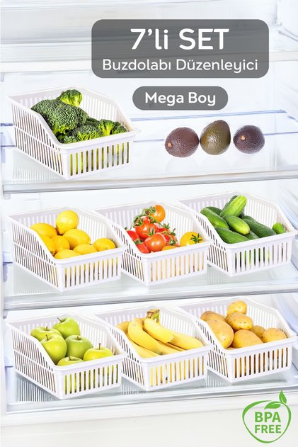 7 Adet Mega Boy Buzdolabı, Dolap Içi Düzenleyici Organizer, Büyük Boy Buzdolabı Düzenleyici