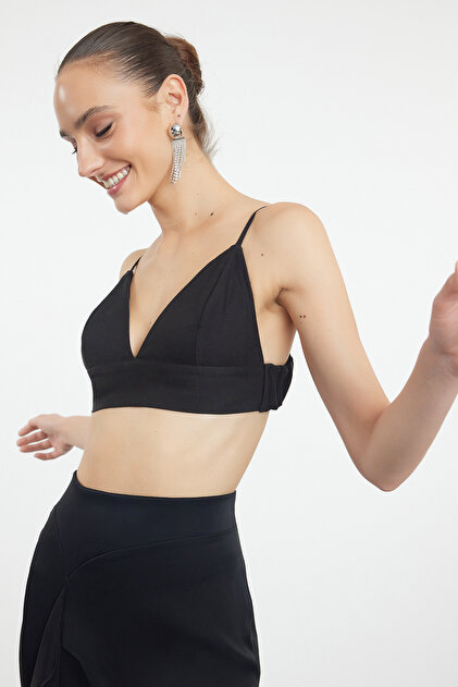 Trendyol Collection Black Crop Lined Woven Bustier TPRAW22BS0005