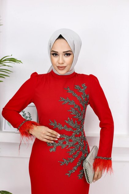 Fadik Tesettür Abiye - Kırmızı